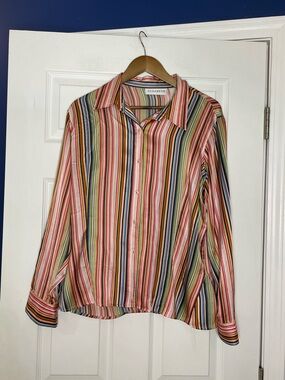 Elizabeth 100% silk striped button front shirt - 14 W